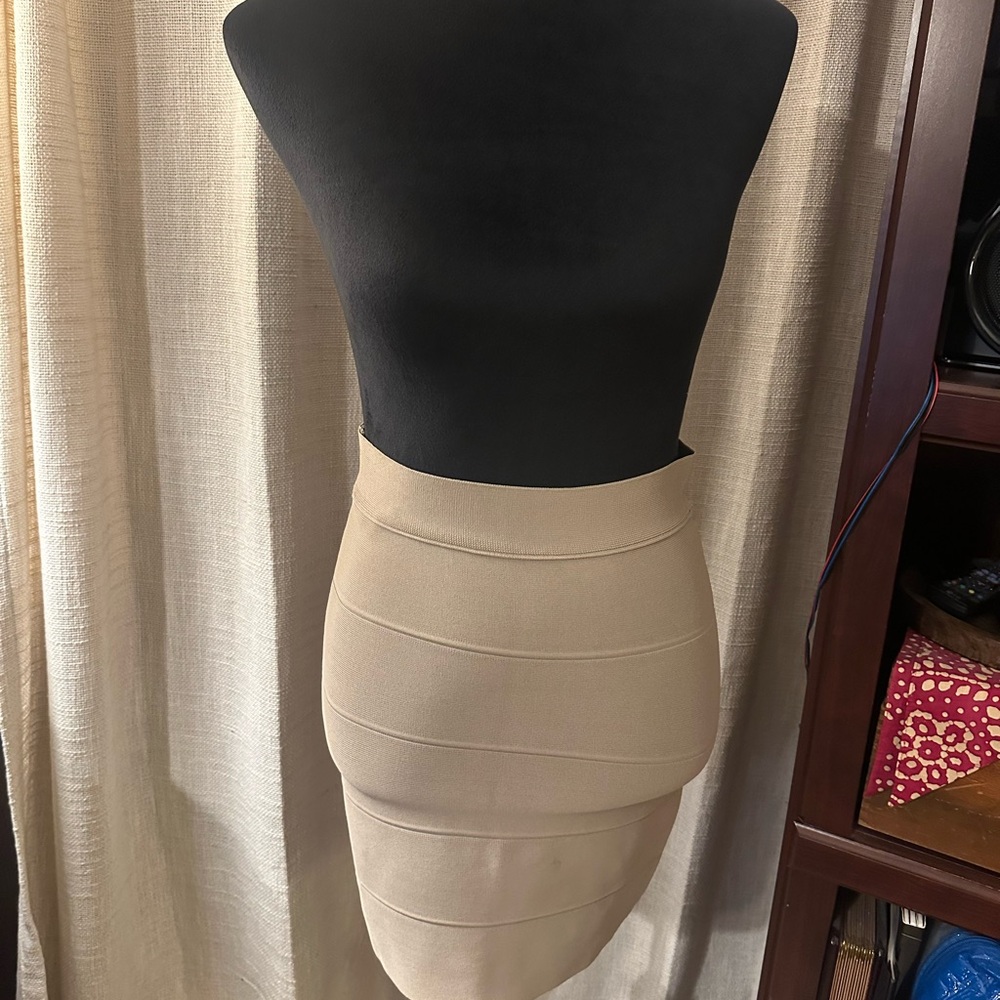BCBG Tan Bandage Mini Skirt